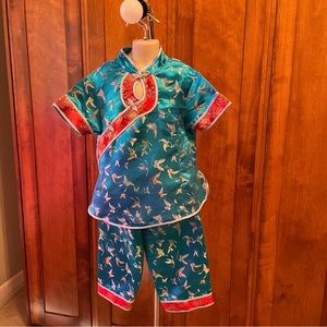 Traditional Chinese pant and top set. Blue and Gold. Fits a 10-11 year old.